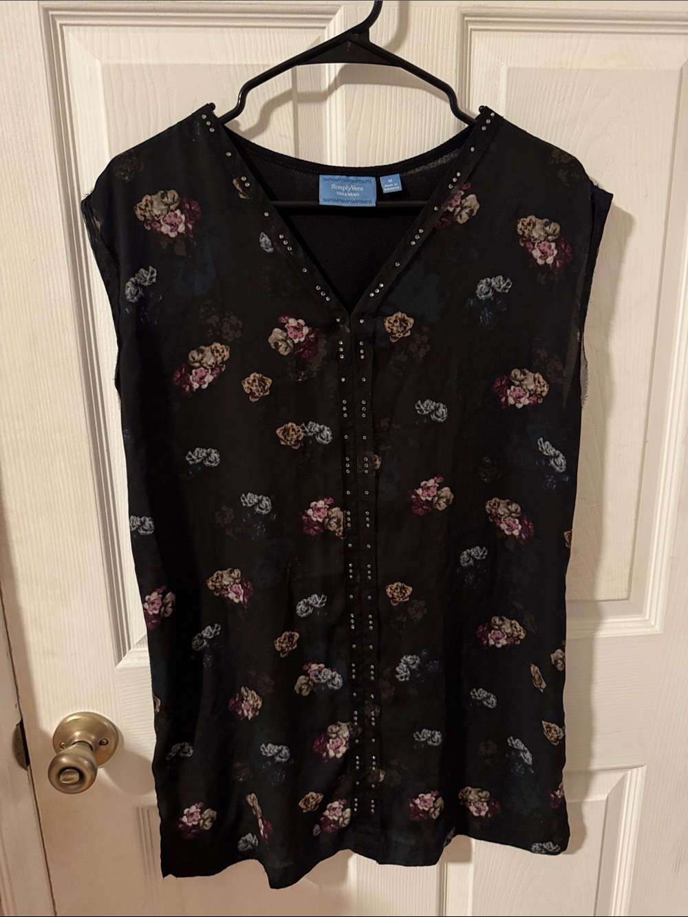Simply Vera Vera Wang Black Floral Stud-Trim V-Neck Tunic